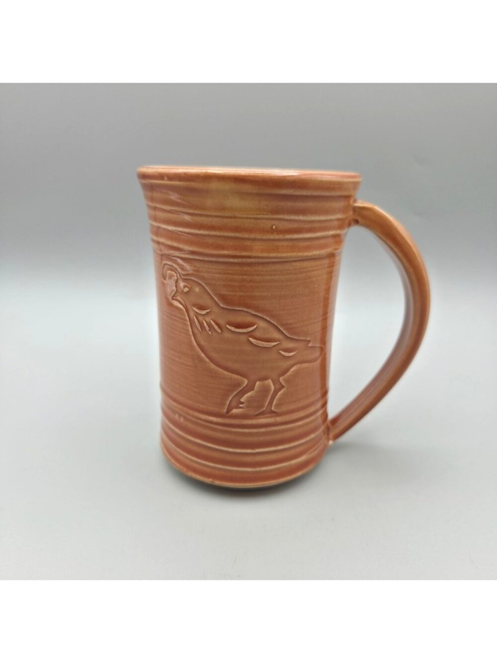 Cheryl Guggenheim Pottery Quail Mug Terra Cotta Ribbed Ceramic Art Coffee Cup